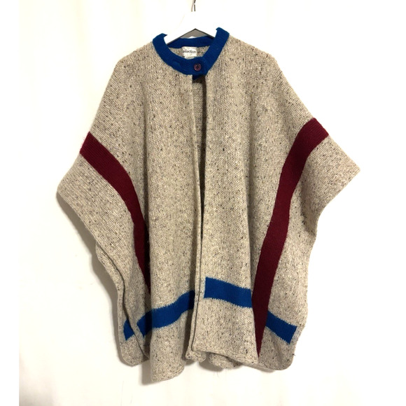 Selection Cardigan Poncho Large Wool Mohair Blend Tan Cape Western Boho - Picture 1 of 12